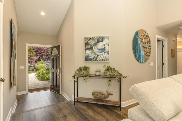5118 Concord Pl, Carpinteria, CA 93013 - foyer with wood finished floors, a high ceiling, and recessed lighting