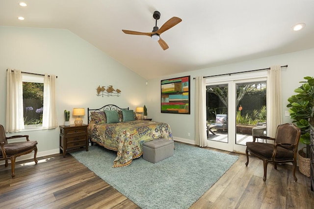 5118 Concord Pl, Carpinteria, CA 93013 - bedroom with access to outside, recessed lighting, multiple windows, wood finished floors, and lofted ceiling
