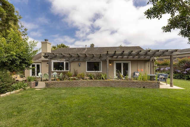 5118 Concord Pl, Carpinteria, CA 93013 - rear view of house with a pergola, a patio, a chimney, and a shingled roof