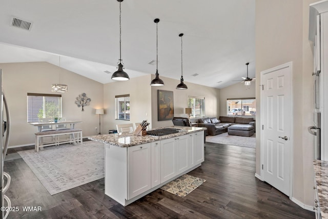 460 S Mountain Pines Ave, Show Low, AZ 85901 - kitchen featuring vaulted ceiling, dark wood finished floors, open floor plan, and white cabinetry