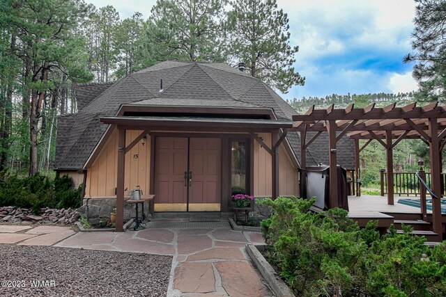 exterior space featuring a pergola