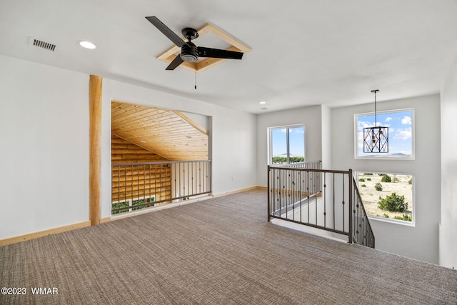 interior space with carpet floors, recessed lighting, visible vents, and baseboards