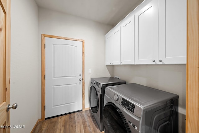 3050 W Black Oak Loop, Show Low, AZ 85901 - clothes washing area with cabinet space, washing machine and clothes dryer, wood finished floors, and baseboards