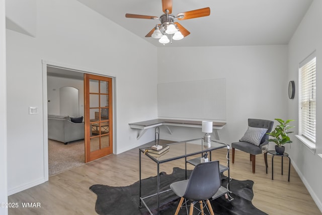 3401 W Hansen, Show Low, AZ 85901 - office area with wood finished floors, ceiling fan, baseboards, and lofted ceiling
