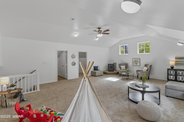 3401 W Hansen, Show Low, AZ 85901 - game room with carpet, lofted ceiling, and a ceiling fan