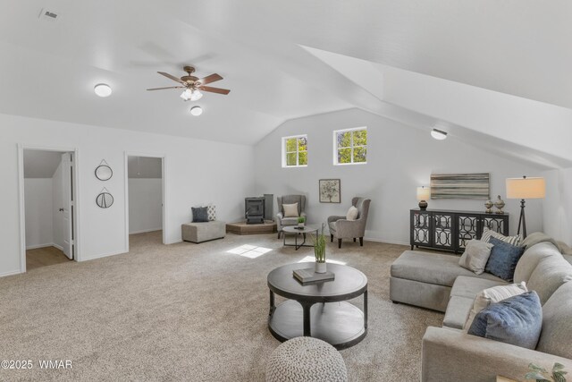 3401 W Hansen, Show Low, AZ 85901 - living room with carpet, vaulted ceiling, ceiling fan, and baseboards