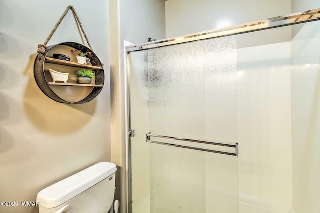 bathroom with a stall shower and toilet