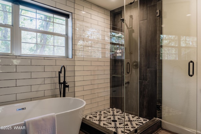 4273 Branding Iron Loop, Pinetop, AZ 85935 - full bath featuring a shower stall, a freestanding bath, and a sink