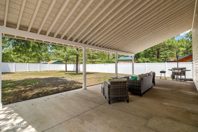 274 Mountain View Dr, Lakeside, AZ 85929 - view of patio featuring outdoor dining space, grilling area, and a fenced backyard