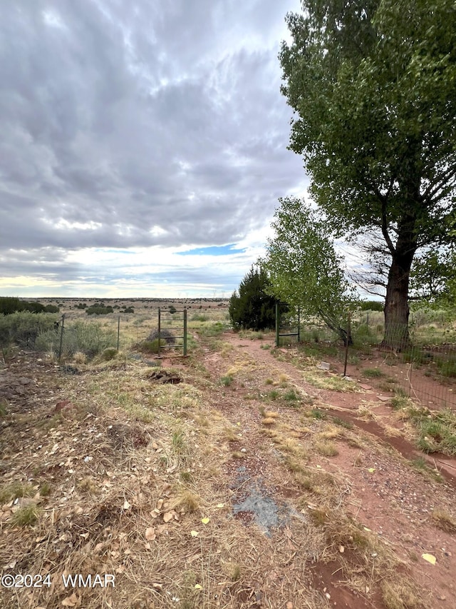 view of yard with a rural view and fence