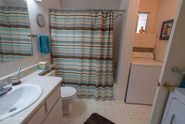 4300 W Burke, Show Low, AZ 85901 - full bathroom featuring washer / clothes dryer, vanity, toilet, and shower / bath combo with shower curtain