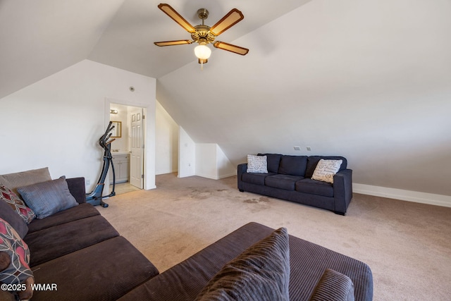 6853 Rim Rock Rd, Show Low, AZ 85901 - carpeted living room featuring lofted ceiling and a ceiling fan