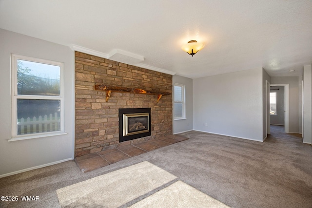 864 S 1st St E, Snowflake, AZ 85937 - unfurnished living room with a fireplace, carpet flooring, and baseboards