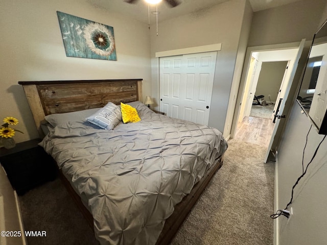 bedroom with a closet and carpet floors