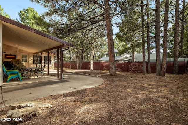 view of yard featuring a patio area and a fenced backyard