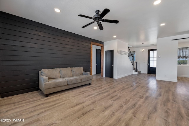 1738 W 7th St, Snowflake, AZ 85937 - living area featuring baseboards, stairs, recessed lighting, wood finished floors, and ceiling fan