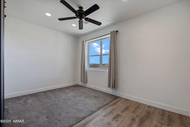 1738 W 7th St, Snowflake, AZ 85937 - unfurnished room with recessed lighting, baseboards, ceiling fan, and wood finished floors