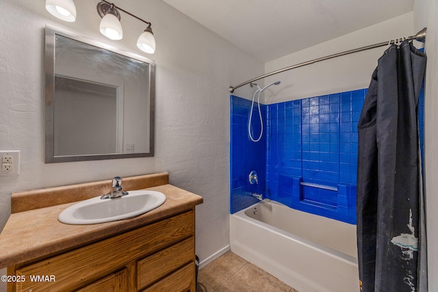 529 Foothills Blvd, Snowflake, AZ 85939 - bathroom featuring shower / tub combo, tile patterned flooring, vanity, and a textured wall