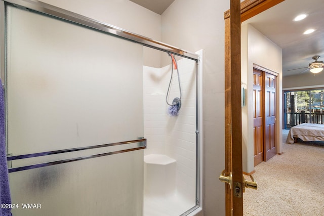 2740 W Maple Ln, Show Low, AZ 85901 - ensuite bathroom with ensuite bath, a ceiling fan, recessed lighting, and a stall shower