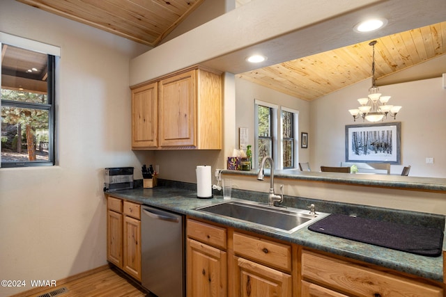 2740 W Maple Ln, Show Low, AZ 85901 - kitchen with a sink, dishwasher, recessed lighting, vaulted ceiling, and wood ceiling