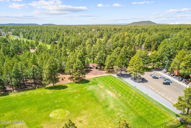 birds eye view of property featuring a view of trees