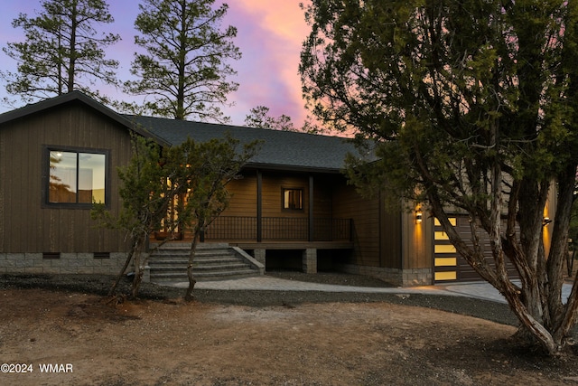 2780 N Eagle View Cir, Show Low, AZ 85901 - view of front of home featuring crawl space, covered porch, and a shingled roof