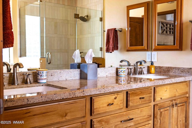 6757 Cheney Ranch Loop, Show Low, AZ 85901 - bathroom featuring double vanity and a stall shower