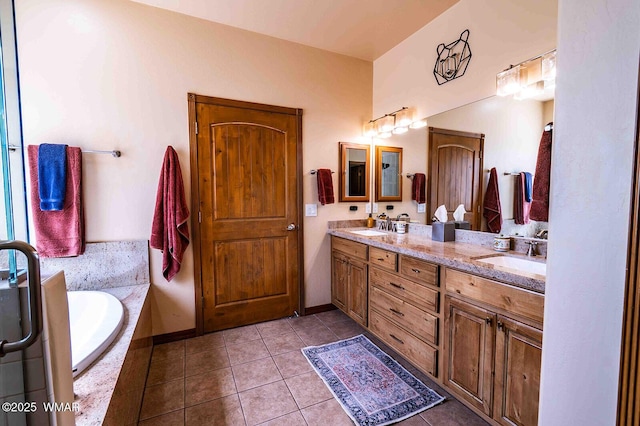 6757 Cheney Ranch Loop, Show Low, AZ 85901 - full bathroom with double vanity, a garden tub, and tile patterned floors