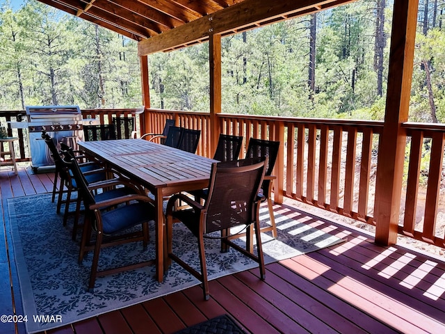 2020 S Pleasantview Dr, Show Low, AZ 85901 - deck with a wooded view, outdoor dining area, and a grill