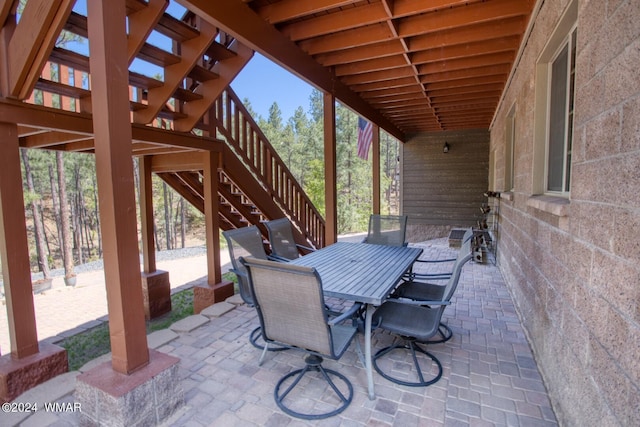 2020 S Pleasantview Dr, Show Low, AZ 85901 - view of patio / terrace featuring stairway and outdoor dining area