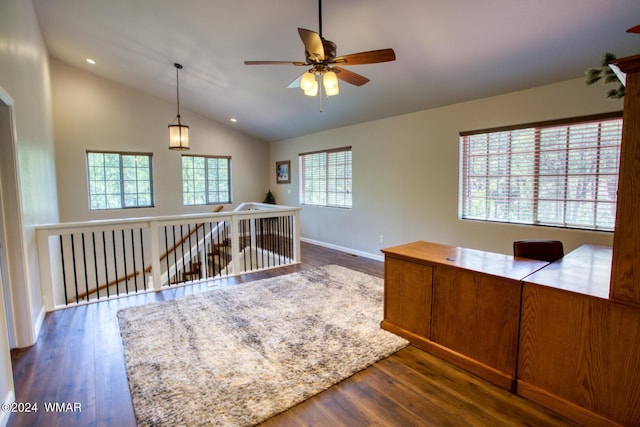 2020 S Pleasantview Dr, Show Low, AZ 85901 - office with lofted ceiling, a ceiling fan, dark wood-style floors, baseboards, and recessed lighting