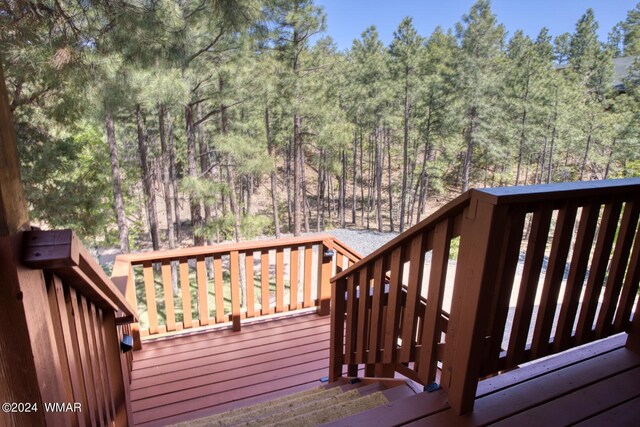 2020 S Pleasantview Dr, Show Low, AZ 85901 - deck featuring a view of trees and stairs
