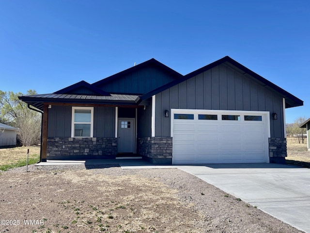 253 E 5th Ave, Eagar, AZ 85925 - craftsman-style home with concrete driveway, an attached garage, stone siding, and board and batten siding