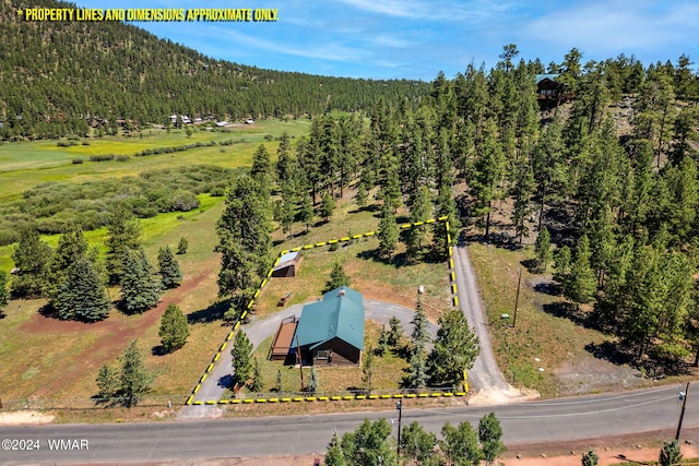 birds eye view of property with a wooded view