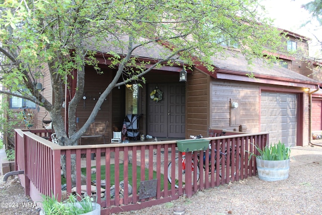 view of side of home featuring a shingled roof and a garage