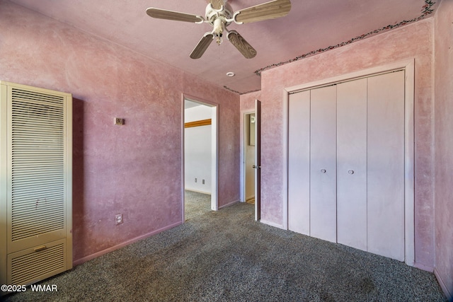 1720 E Becker Lane Loop, Springerville, AZ 85938 - unfurnished bedroom featuring a heating unit, carpet flooring, a ceiling fan, and a closet