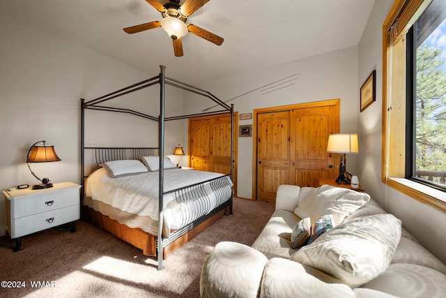 bedroom with carpet and a ceiling fan