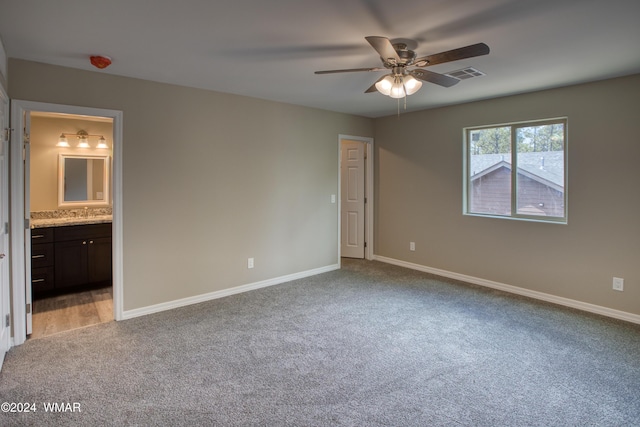 2362 Aspen Run, Pinetop, AZ 85935 - unfurnished bedroom featuring visible vents, a ceiling fan, light carpet, ensuite bath, and baseboards