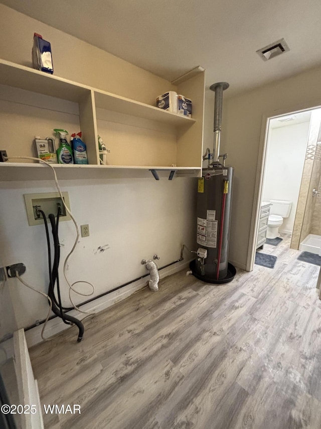 utility room featuring gas water heater and visible vents