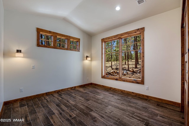 3 County Road 1058, Greer, AZ 85927 - empty room featuring dark wood-style floors, lofted ceiling, baseboards, and recessed lighting