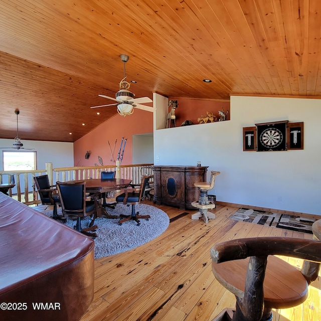 822 E 1st Ln, Eagar, AZ 85925 - living area featuring wood ceiling, hardwood / wood-style flooring, ceiling fan, and vaulted ceiling