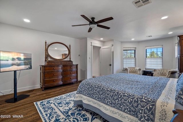 bedroom featuring recessed lighting, visible vents, and wood finished floors