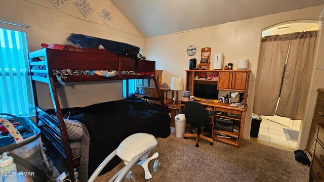 860 N Kiaya Ln, Show Low, AZ 85901 - bedroom featuring carpet, lofted ceiling, and a desk