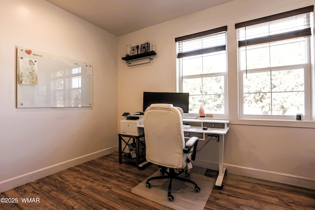 office featuring dark wood-style floors and baseboards