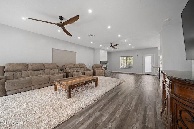 6668 Bandido Way, Show Low, AZ 85901 - living area featuring visible vents, a ceiling fan, dark wood finished floors, and recessed lighting