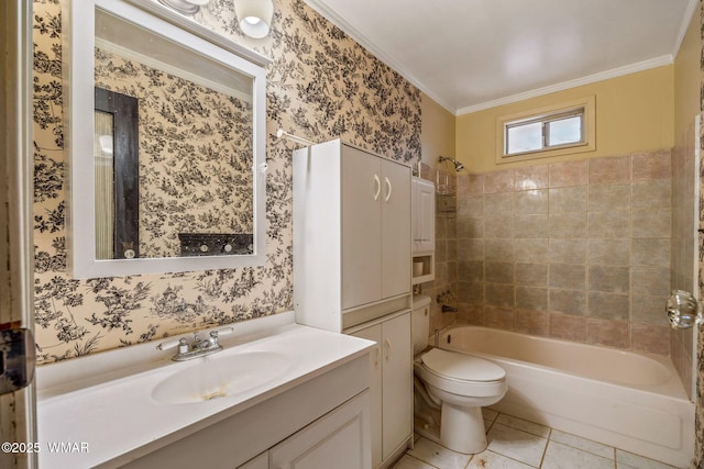 4747 Hidden Way Spur, Show Low, AZ 85901 - bathroom featuring vanity, tile patterned flooring, toilet, shower / bath combination, and ornamental molding