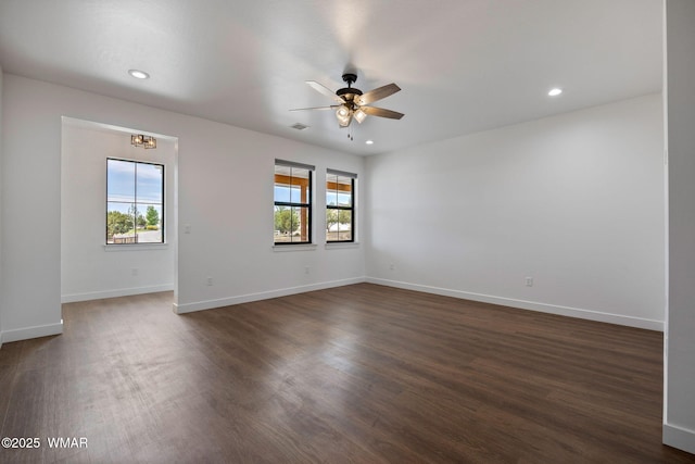 7141 Pair O Dice Rd, Show Low, AZ 85902 - empty room featuring ceiling fan, dark wood-style flooring, recessed lighting, and baseboards