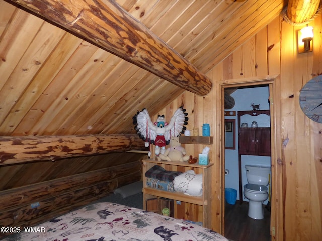30 County Road 2066, Alpine, AZ 85920 - unfurnished bedroom with wooden ceiling, vaulted ceiling with beams, and wooden walls