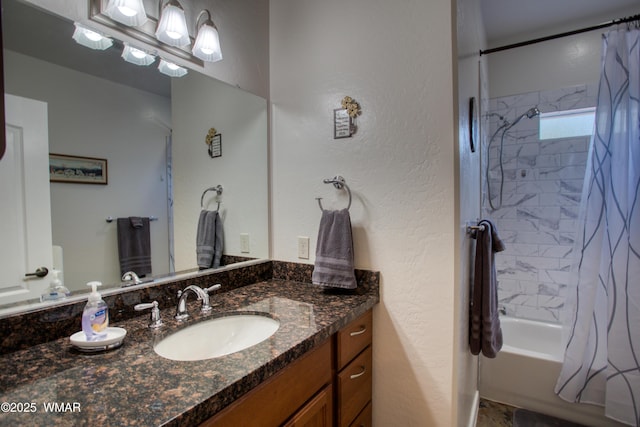 6646 Broken Arrow Way, Show Low, AZ 85901 - full bath with vanity, shower / tub combo with curtain, and a textured wall