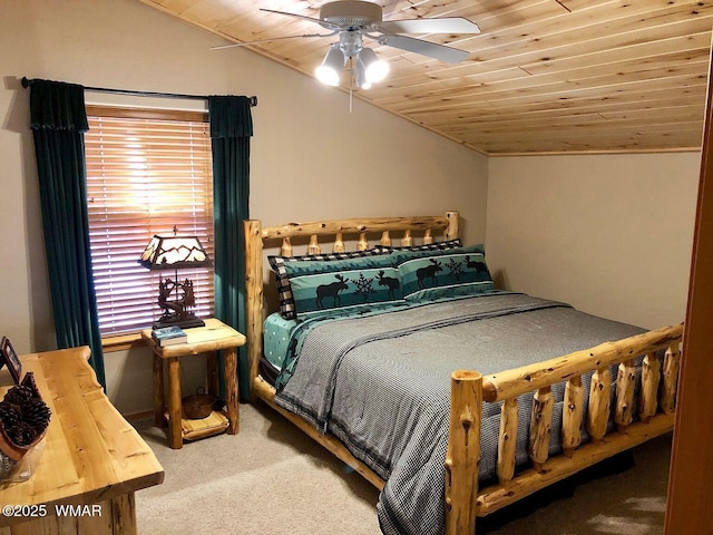 2722 Covered Wagon Trl, Overgaard, AZ 85933 - carpeted bedroom with vaulted ceiling, wood ceiling, and a ceiling fan